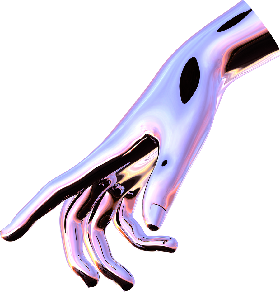 3d chrome metal hand with transparent background, surreal hand, psychedelic aesthetic